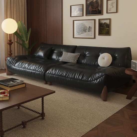 Black Faux Leather Three Person Sofa