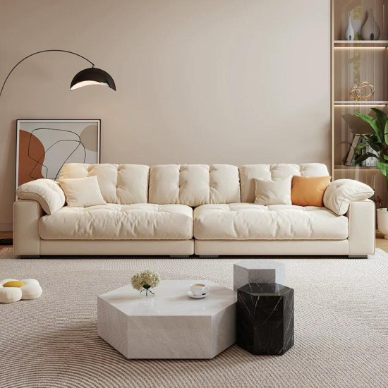 Beige Imitation Leather Three Person Sofa